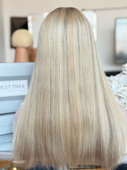 Cream Blonde Middle-Part Long Straight Human Hair Sheitel Wig, product view 11