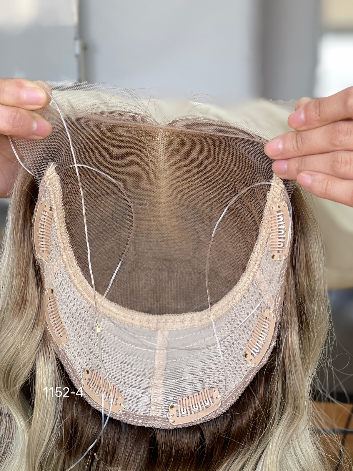 Ash Brown Dark-Root Long Wavy Human Hair Topper Mini Wig, product view 10