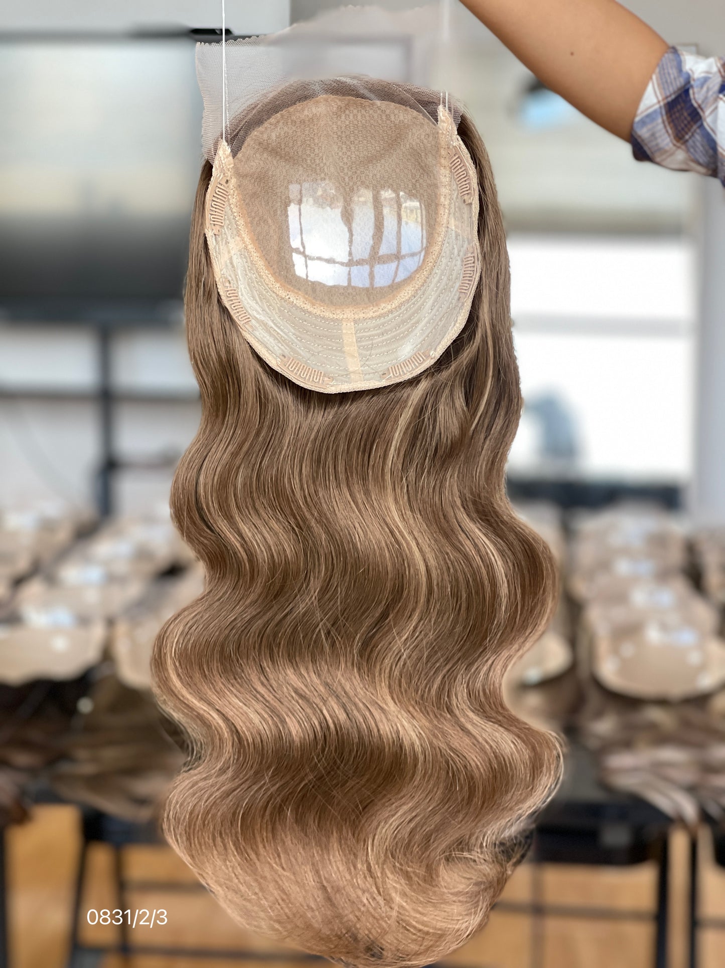 Chocolate Brown Center-Part Long Wavy Human Hair Topper Mini Wig, product view 8