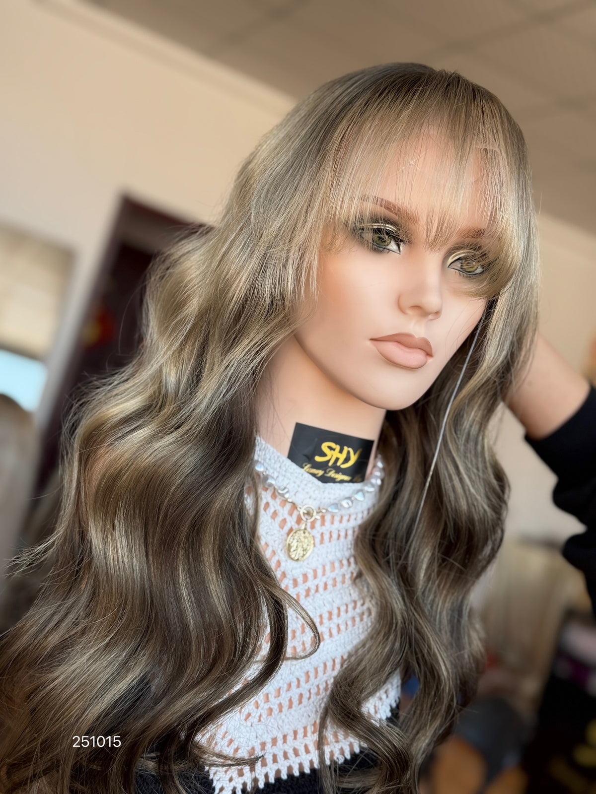 Chocolate Brown Rooted Blonde Long Wavy Human Hair Topper Mini Wig, product view 11