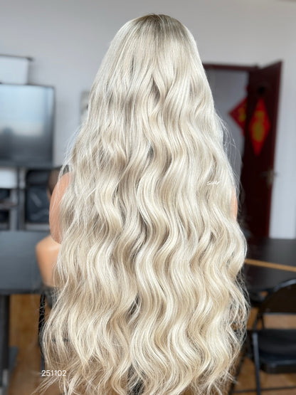 Cool Ash Blonde Middle-Part Body Wave Human Hair Lace Front Glueless Medical Wig, product view 12