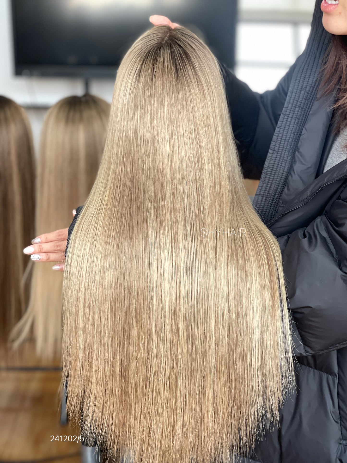 Warm Blonde Highlighted Middle-Part Straight Human Hair Lace Front Glueless Medical Wig, product view 12