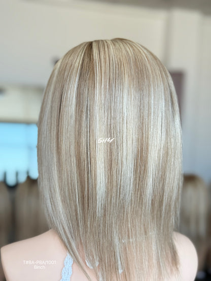 Natural Brown Root Blonde Highlighted Side-Part Straight Bob Human Hair Lace Front Glueless Medical Wig, product view 12