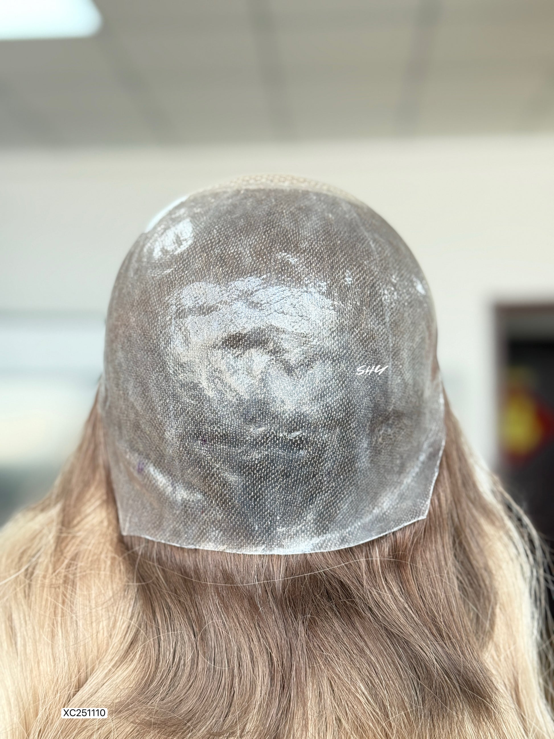 Ash Beige Blonde Middle-Part Long Wavy Human Hair Lace Front Glueless Medical Wig, product view 12