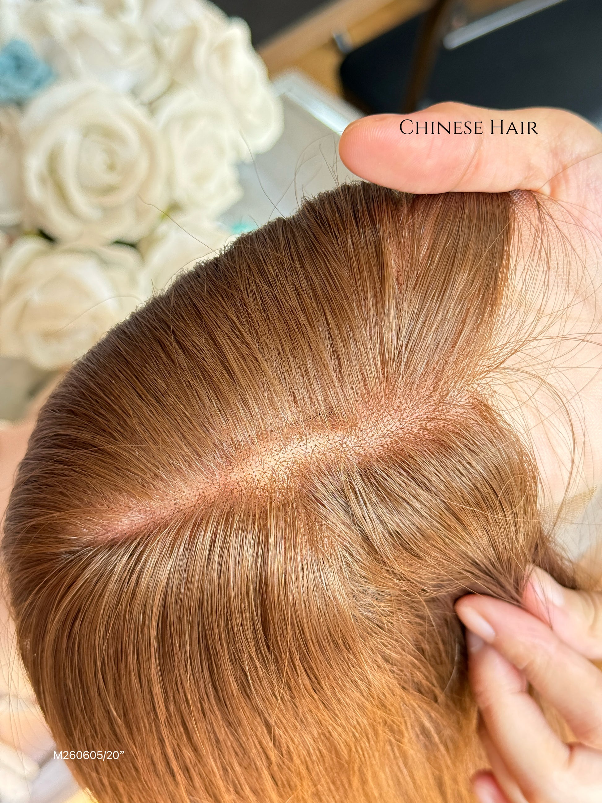 Light Walnut Brown Middle-Part Long Straight Human Hair Sheitel Wig, product view 12
