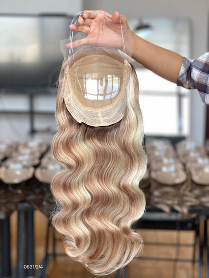 Ash Brown Dark-Root Long Wavy Human Hair Topper Mini Wig, product view 8
