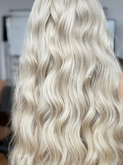 Cool Ash Blonde Middle-Part Body Wave Human Hair Lace Front Glueless Medical Wig, product view 13