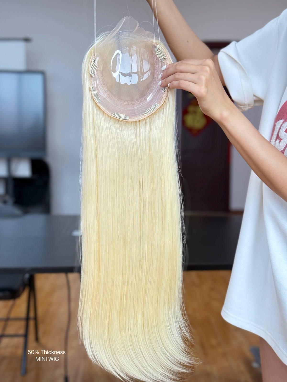 Ash Brown Long Straight Human Hair Topper Mini Wig, product view 10