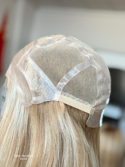 Natural Brown Root Blonde Highlighted Side-Part Straight Bob Human Hair Lace Front Glueless Medical Wig, product view 13