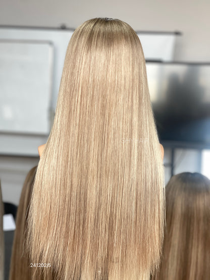 Warm Blonde Highlighted Middle-Part Straight Human Hair Lace Front Glueless Medical Wig, product view 13