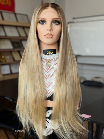 Pale Blonde Middle-Part Long Straight Human Hair Lace Front Glueless Medical Wig, product view 14