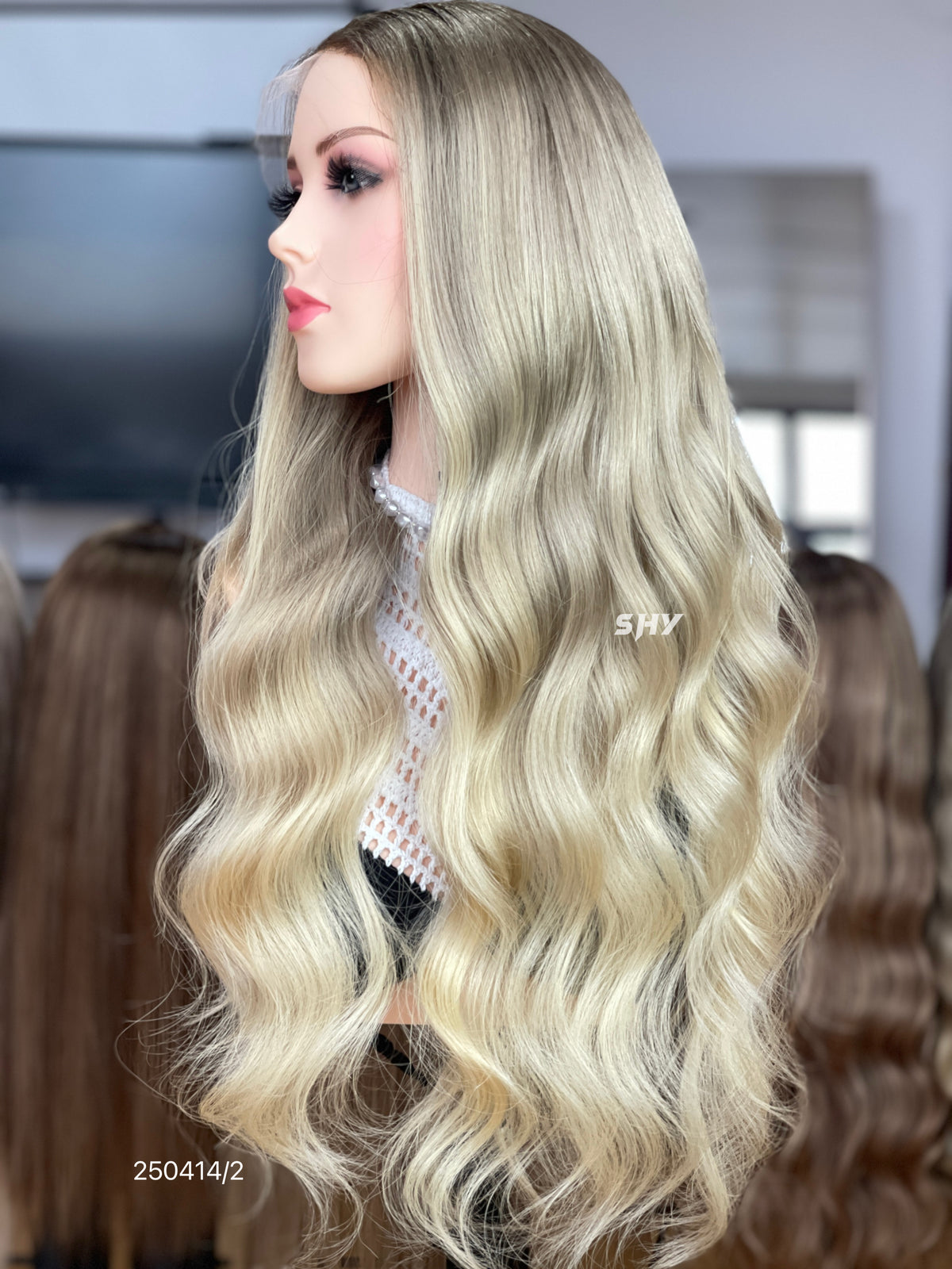 Ash Blonde Dark Root Middle-Part Body Wave Human Hair Lace Front Glueless Medical Wig, product view 14