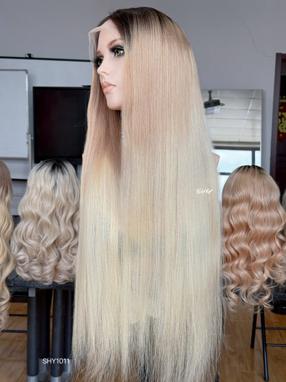 Ash Blonde Middle-Part Long Straight Human Hair Lace Front Glueless Medical Wig, product view 14