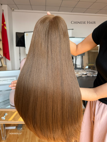 Light Walnut Brown Middle-Part Long Straight Human Hair Sheitel Wig, product view 14