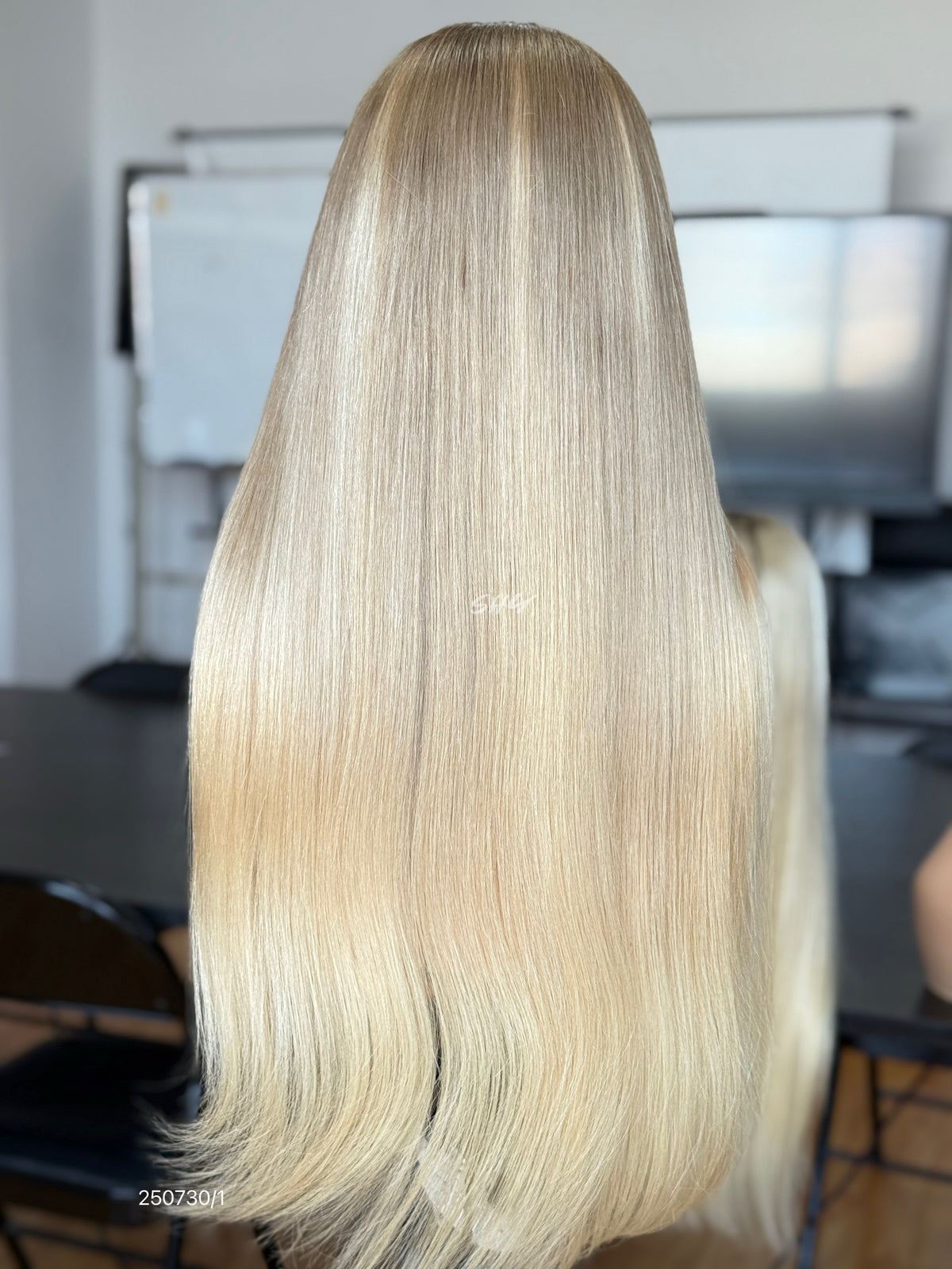 Pale Blonde Middle-Part Long Straight Human Hair Lace Front Glueless Medical Wig, product view 15