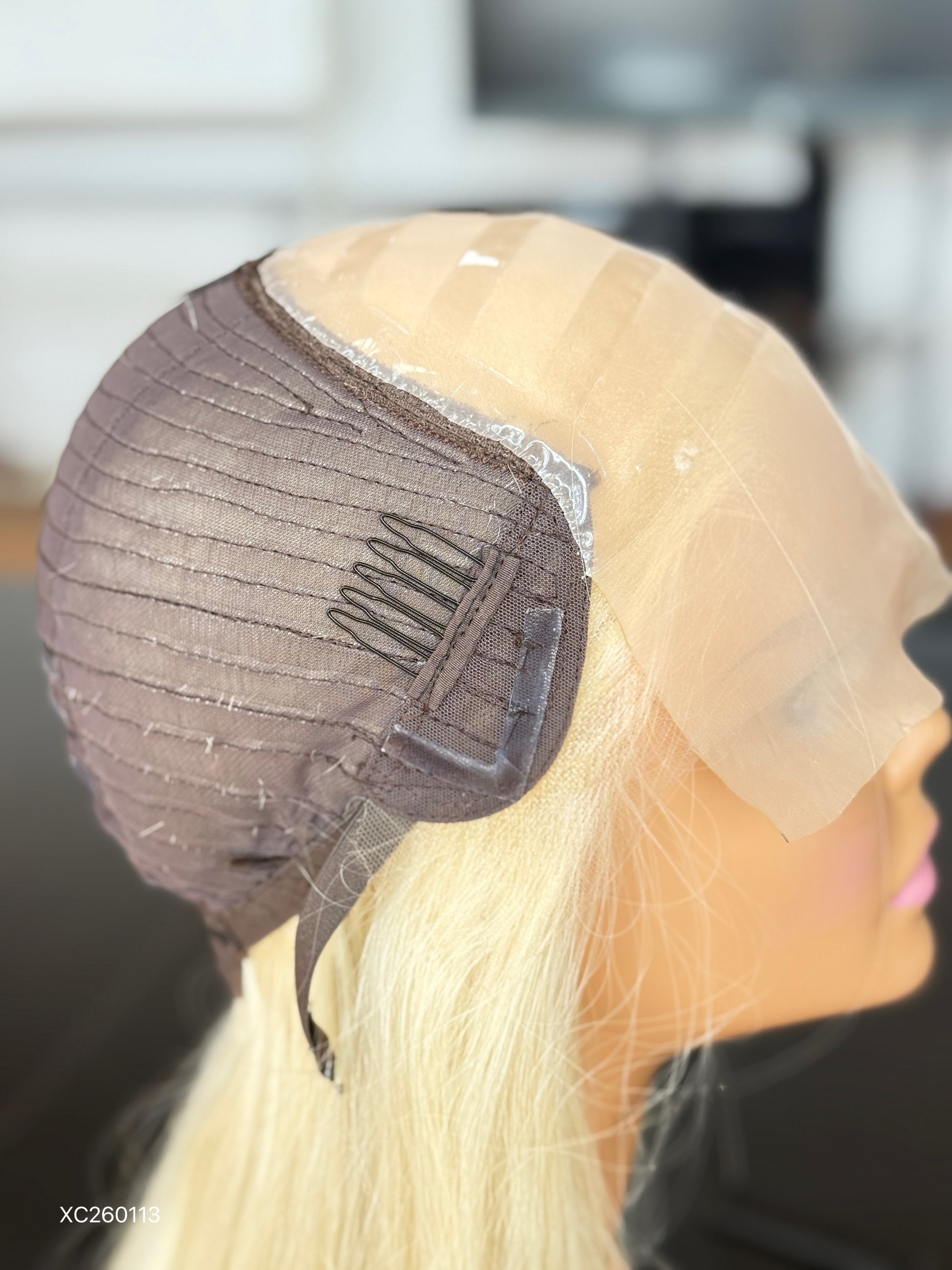 Light Blonde Middle-Part Long Straight Human Hair Sheitel Wig, product view 15