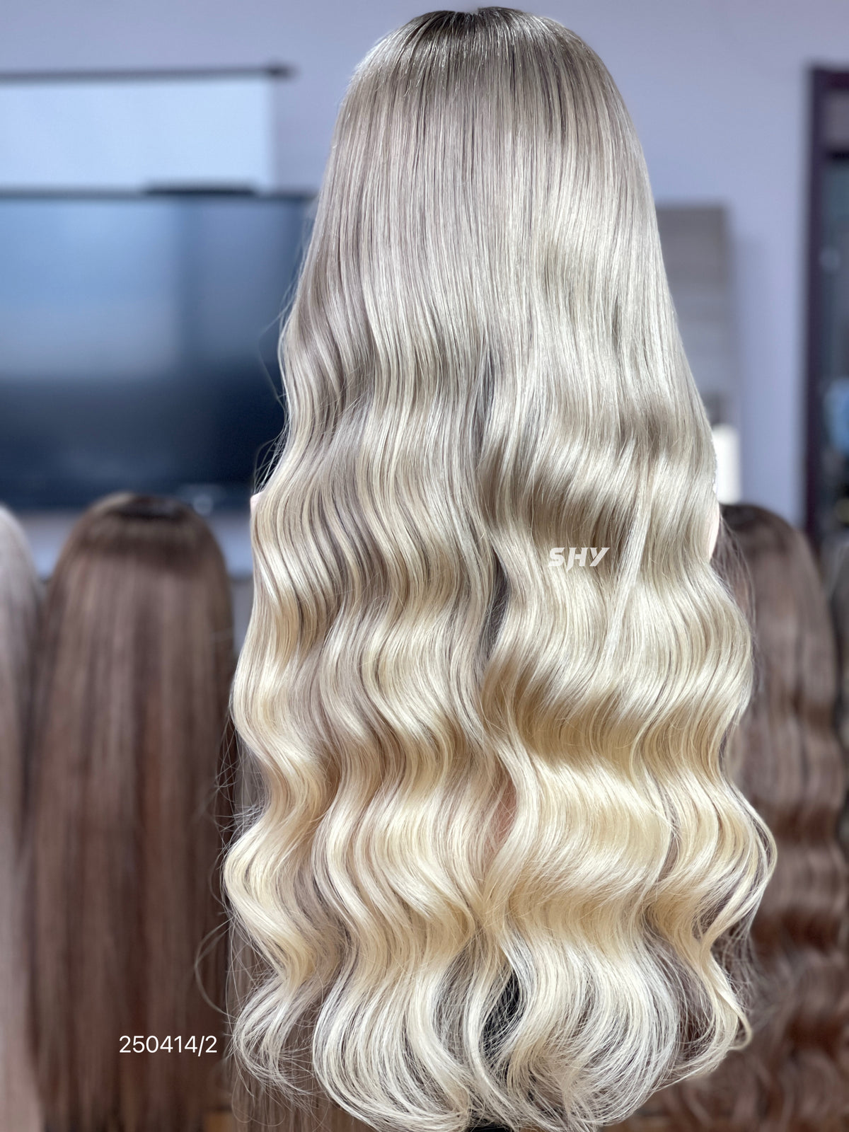 Ash Blonde Dark Root Middle-Part Body Wave Human Hair Lace Front Glueless Medical Wig, product view 16