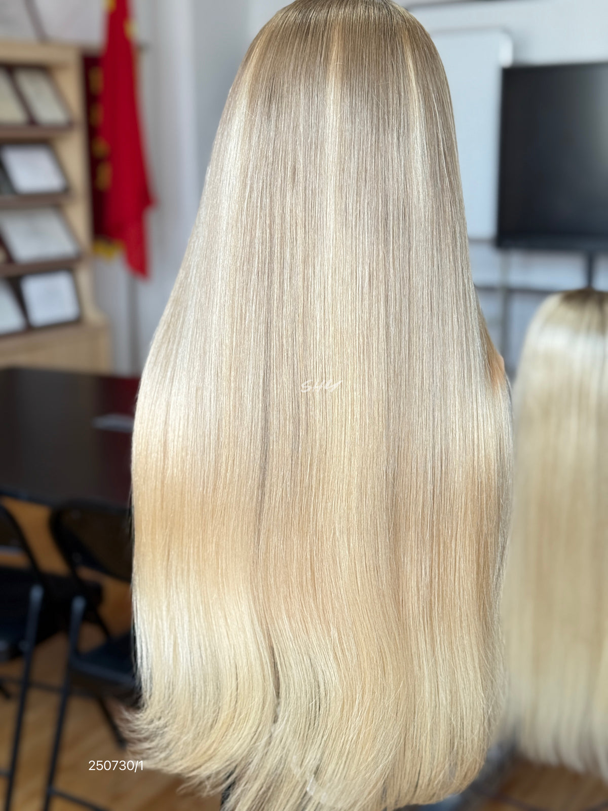 Pale Blonde Middle-Part Long Straight Human Hair Lace Front Glueless Medical Wig, product view 16
