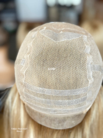 Natural Brown Root Blonde Highlighted Side-Part Straight Bob Human Hair Lace Front Glueless Medical Wig, product view 16
