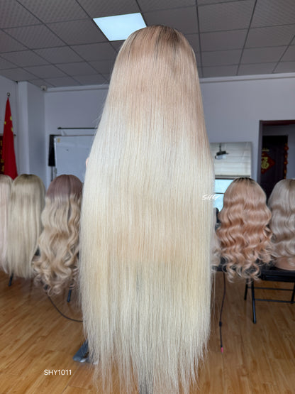 Ash Blonde Middle-Part Long Straight Human Hair Lace Front Glueless Medical Wig, product view 17