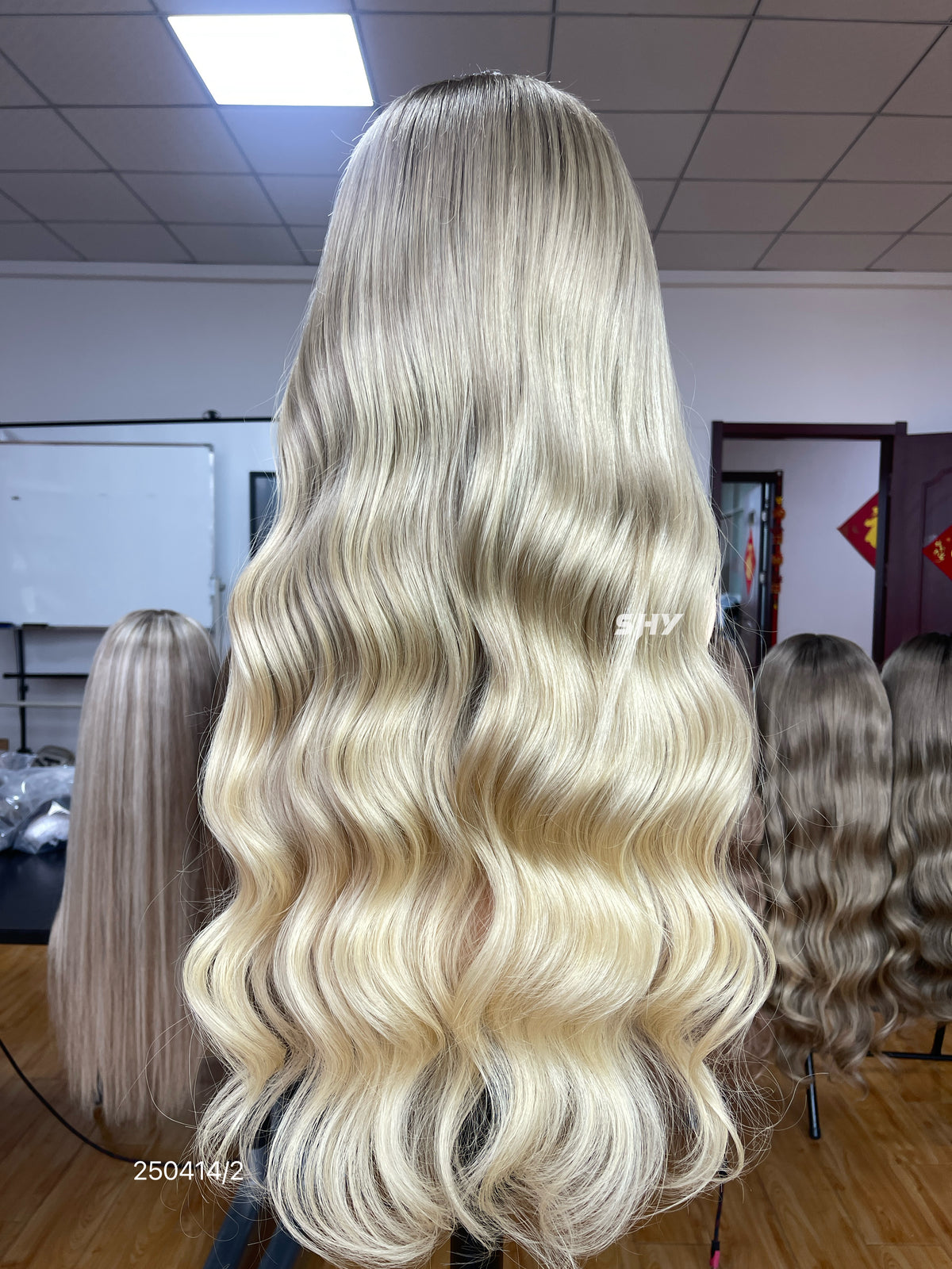 Ash Blonde Dark Root Middle-Part Body Wave Human Hair Lace Front Glueless Medical Wig, product view 18