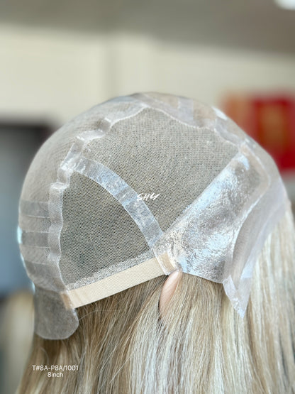 Natural Brown Root Blonde Highlighted Side-Part Straight Bob Human Hair Lace Front Glueless Medical Wig, product view 18