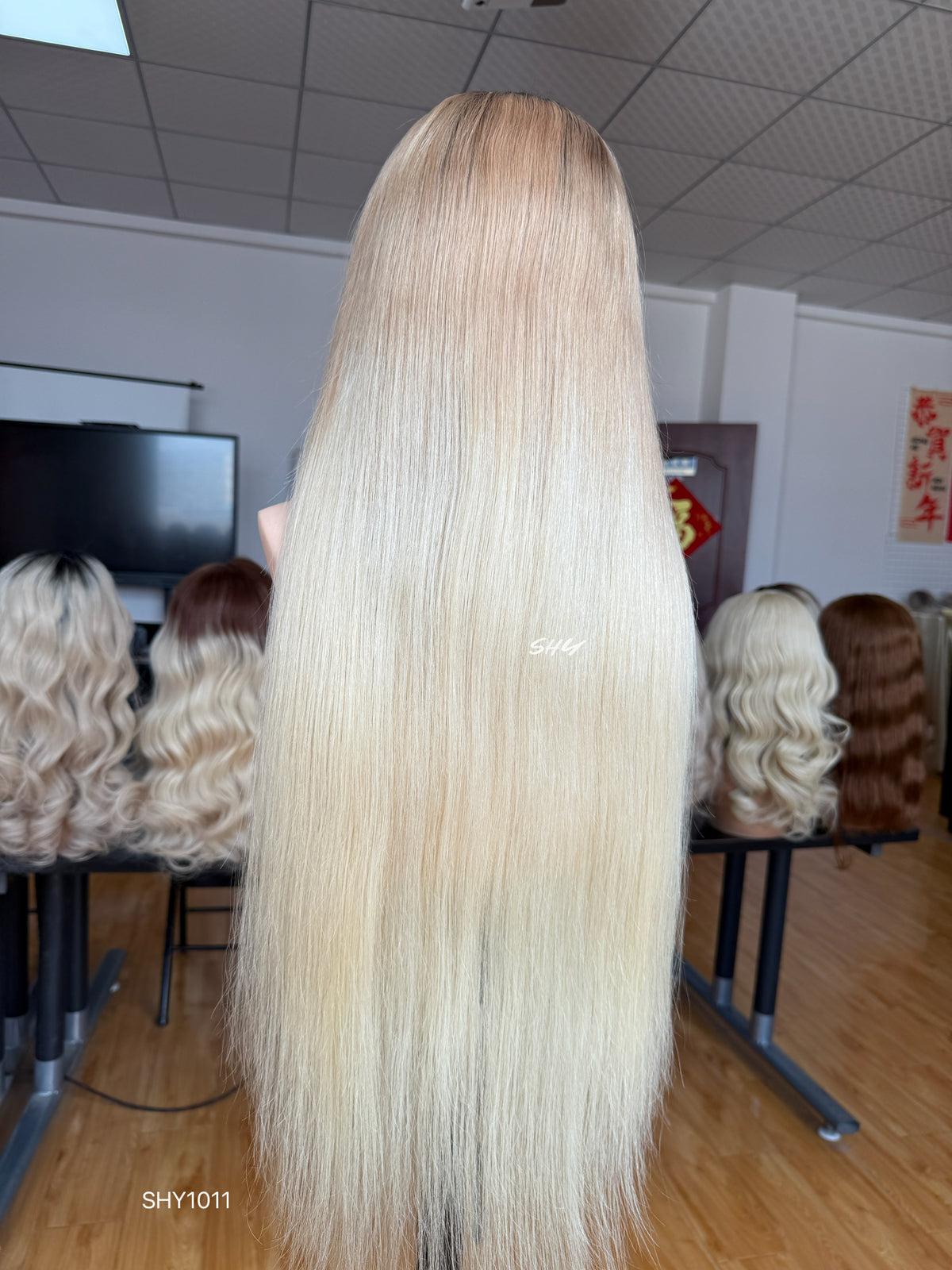 Ash Blonde Middle-Part Long Straight Human Hair Lace Front Glueless Medical Wig, product view 18