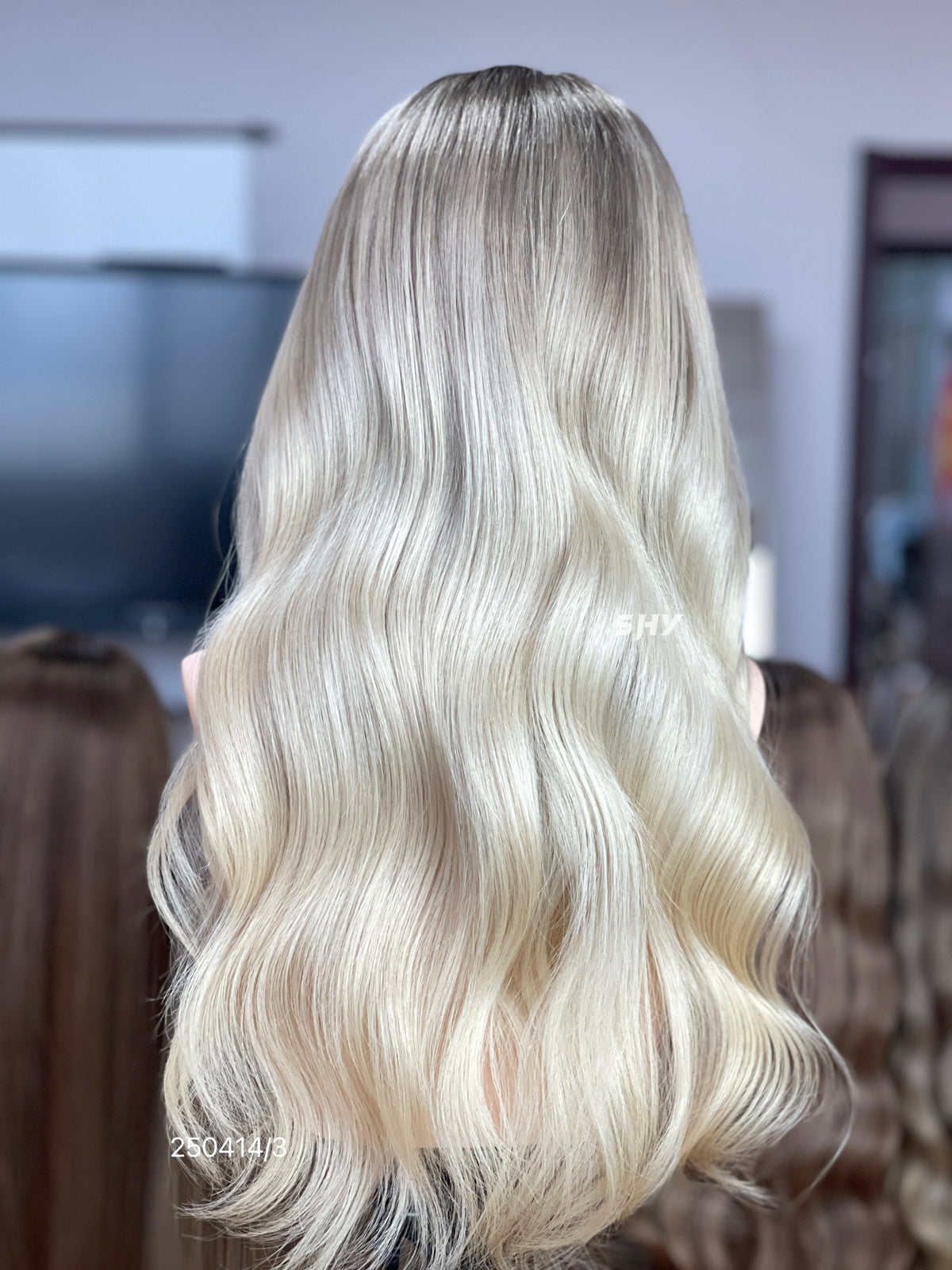 Ash Blonde Dark Root Middle-Part Body Wave Human Hair Lace Front Glueless Medical Wig, product view 19