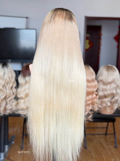 Ash Blonde Middle-Part Long Straight Human Hair Lace Front Glueless Medical Wig, product view 19