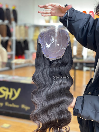 Natural Black Soft Wave Human Hair Mini Wig - color, texture, blending, or base detail