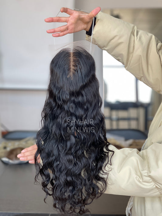 Natural Black Curly Human Hair Mini Wig - featured color and texture view