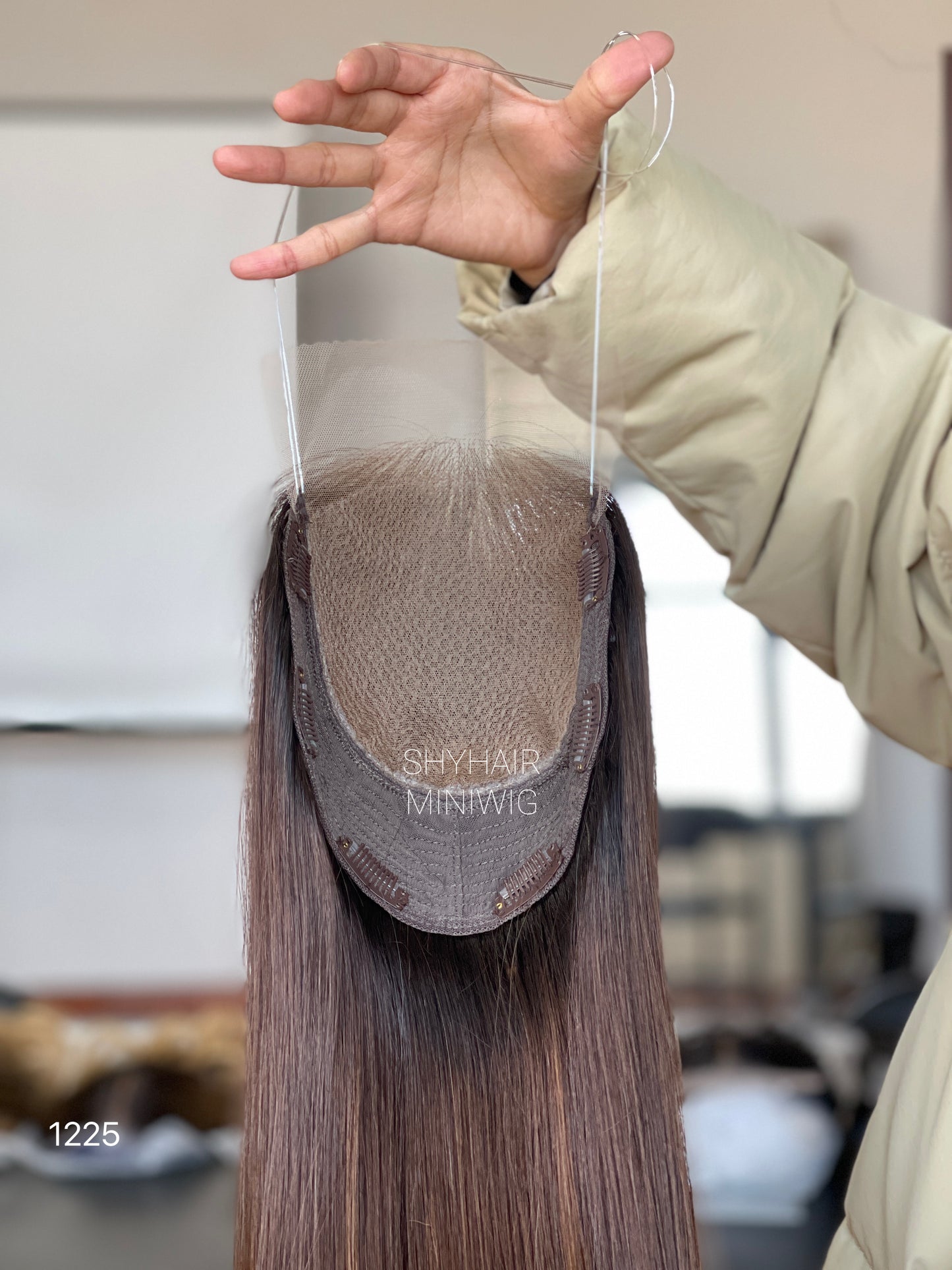 Dark Brown Straight Human Hair Mini Wig - color, texture, blending, or base detail