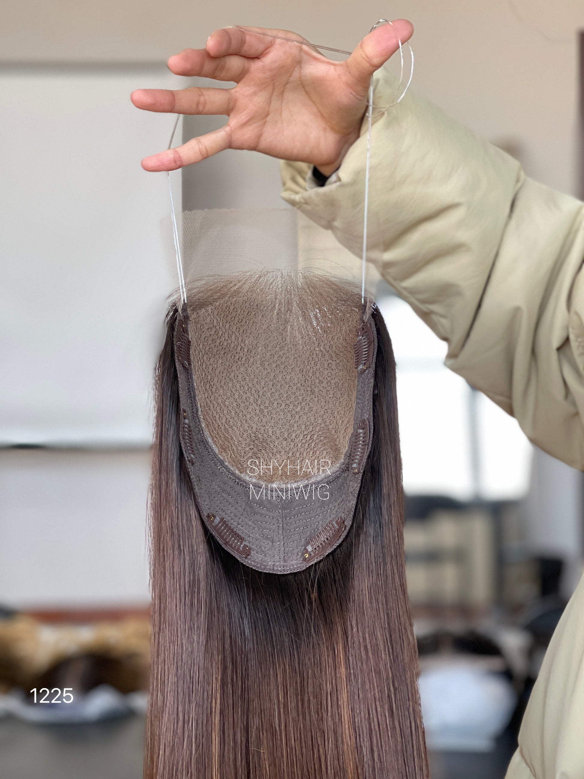 Dark Brown Straight Human Hair Mini Wig - color, texture, blending, or base detail