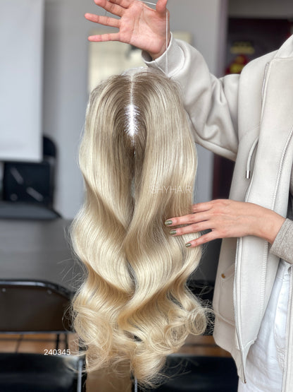 Platinum Champagne Blonde Long Loose-Wave Human Hair Mini Wig - base and construction detail