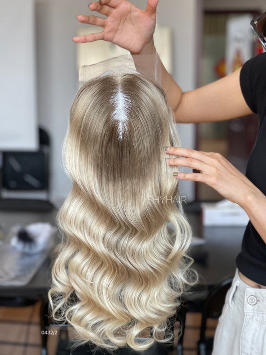 Light Ash Champagne Blonde Long Soft-Wave Human Hair Mini Wig - featured color and texture view