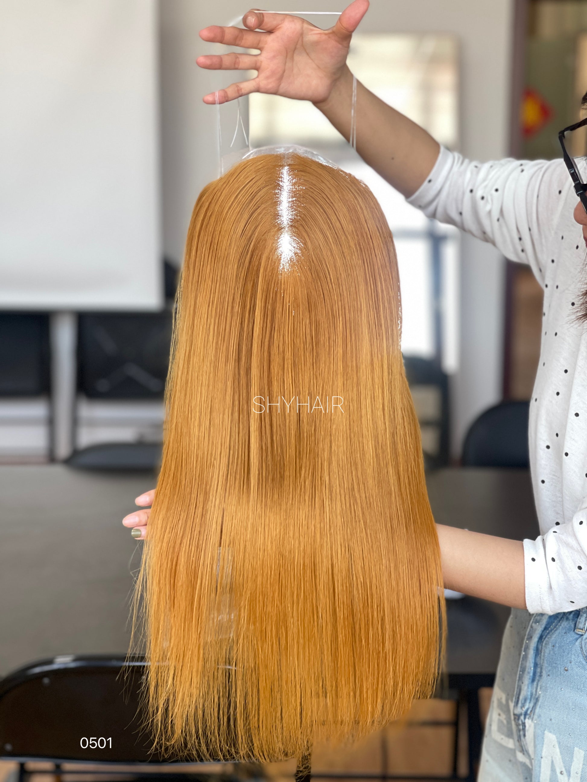 Copper Auburn Straight Human Hair Mini Wig - featured color and texture view