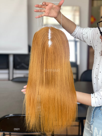 Copper Auburn Straight Human Hair Mini Wig - featured color and texture view