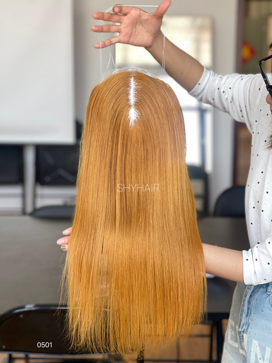 Copper Auburn Straight Human Hair Mini Wig - featured color and texture view