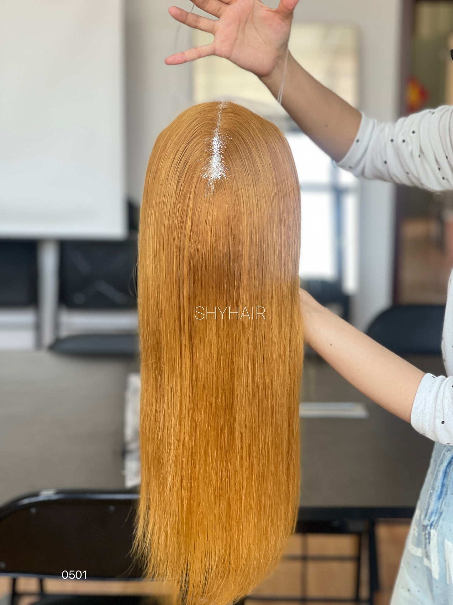 Copper Auburn Straight Human Hair Mini Wig - base and construction detail
