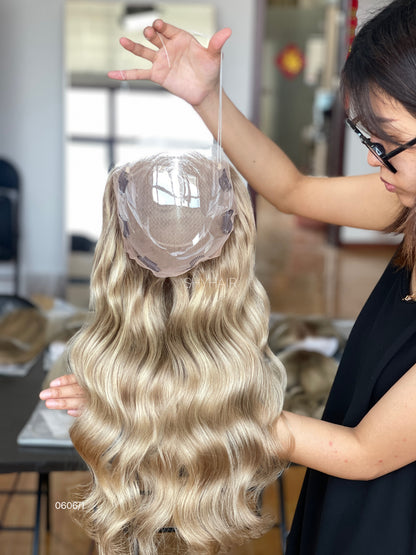 Champagne Blonde Medium Wavy Human Hair Mini Wig - base and construction detail