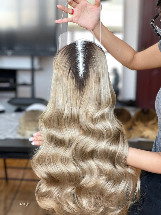 Silver Blonde Straight Human Hair Mini Wig - featured color and texture view