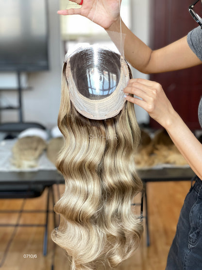 Silver Blonde Straight Human Hair Mini Wig - color, texture, blending, or base detail