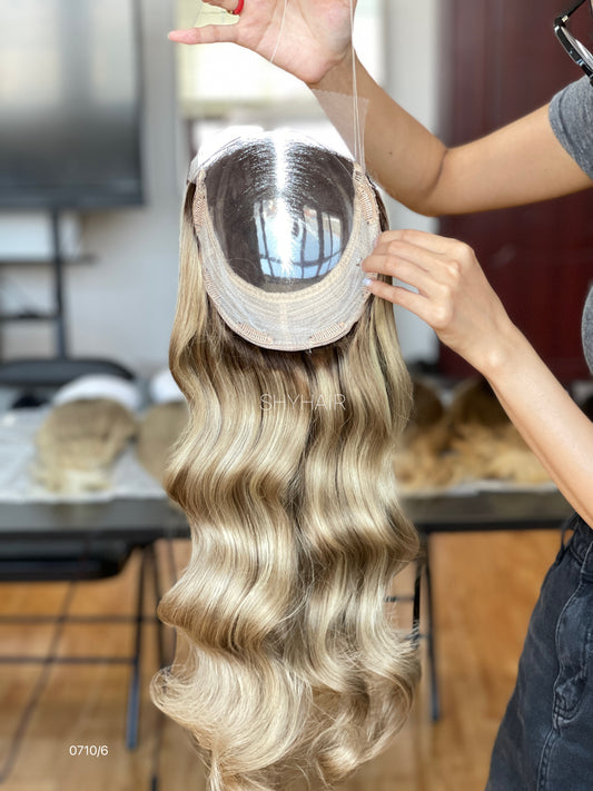 Silver Blonde Straight Human Hair Mini Wig - color, texture, blending, or base detail — alternate view