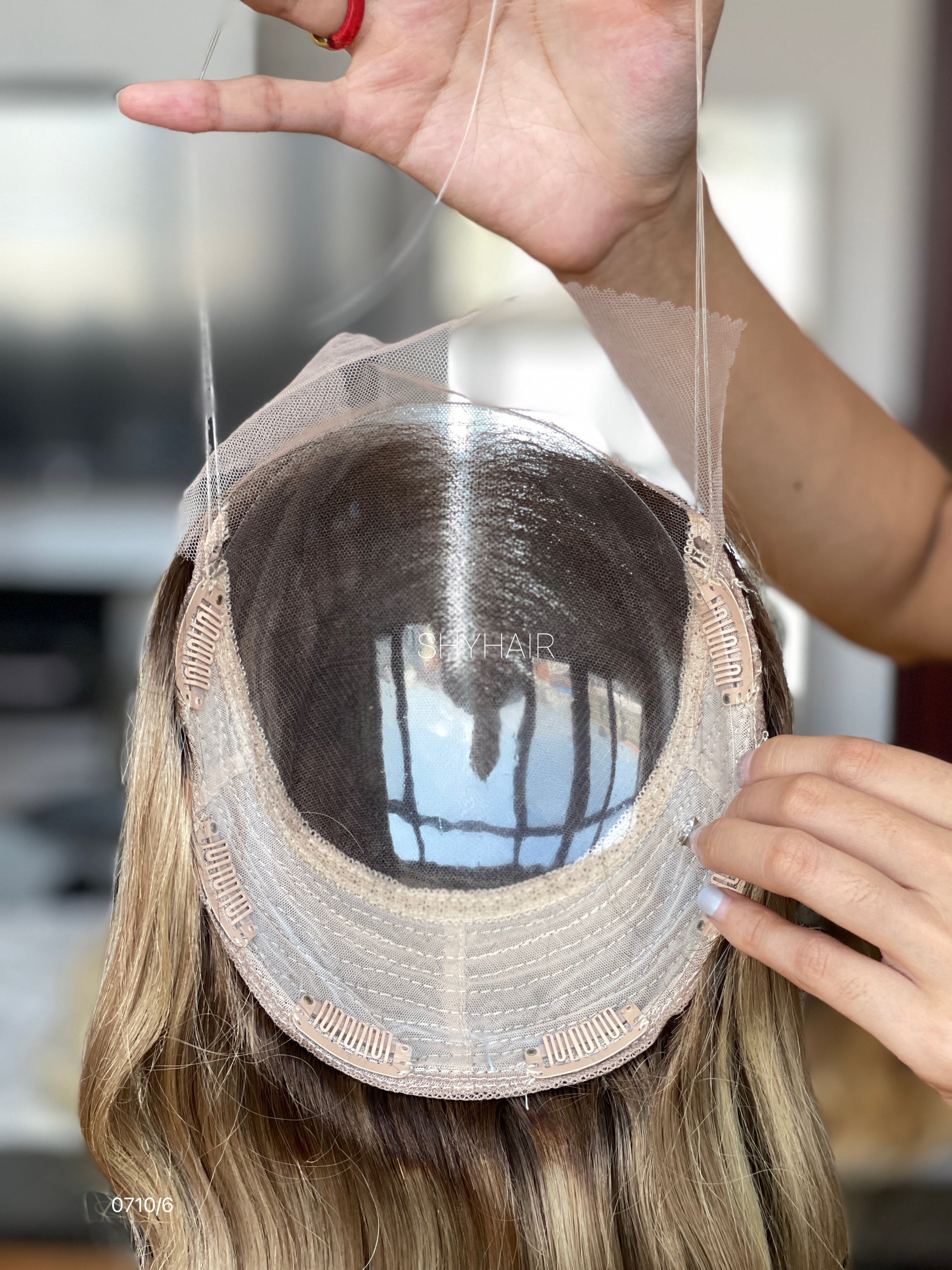 Silver Blonde Straight Human Hair Mini Wig - color, texture, blending, or base detail