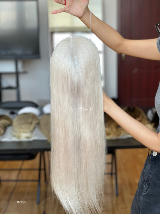 Pearl Platinum Blonde Long Straight Human Hair Mini Wig - featured color and texture view