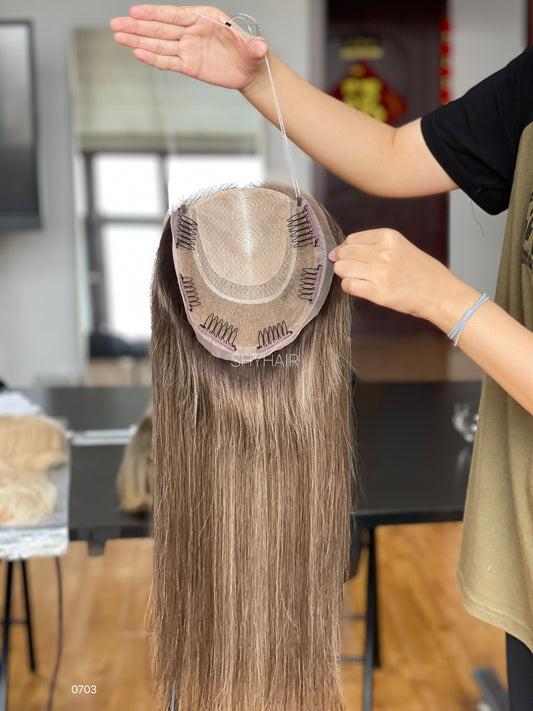 Ash Brown Straight Human Hair Mini Wig - featured color and texture view