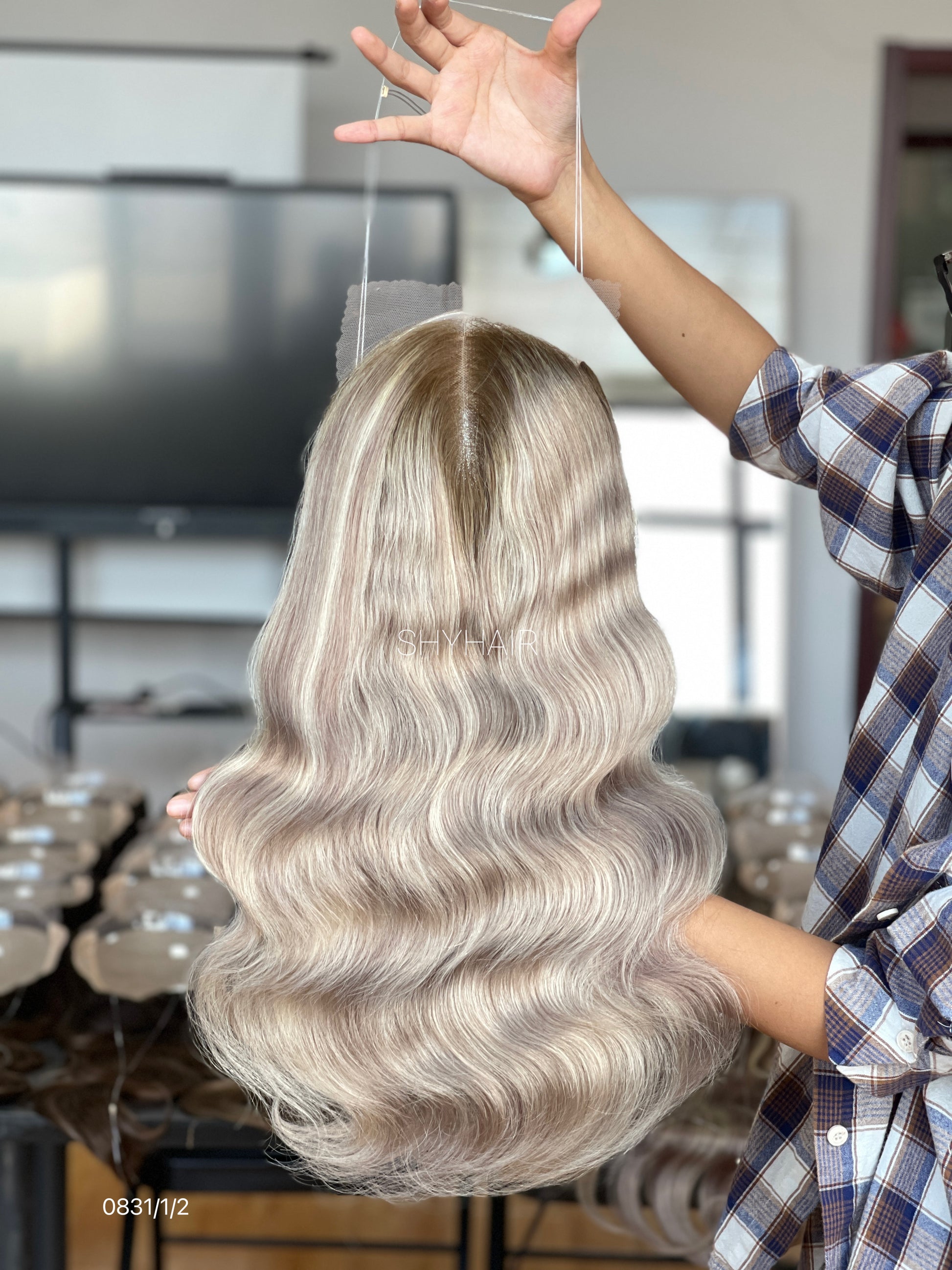 Silver Ash Blonde Wavy Human Hair Mini Wig - featured color and texture view