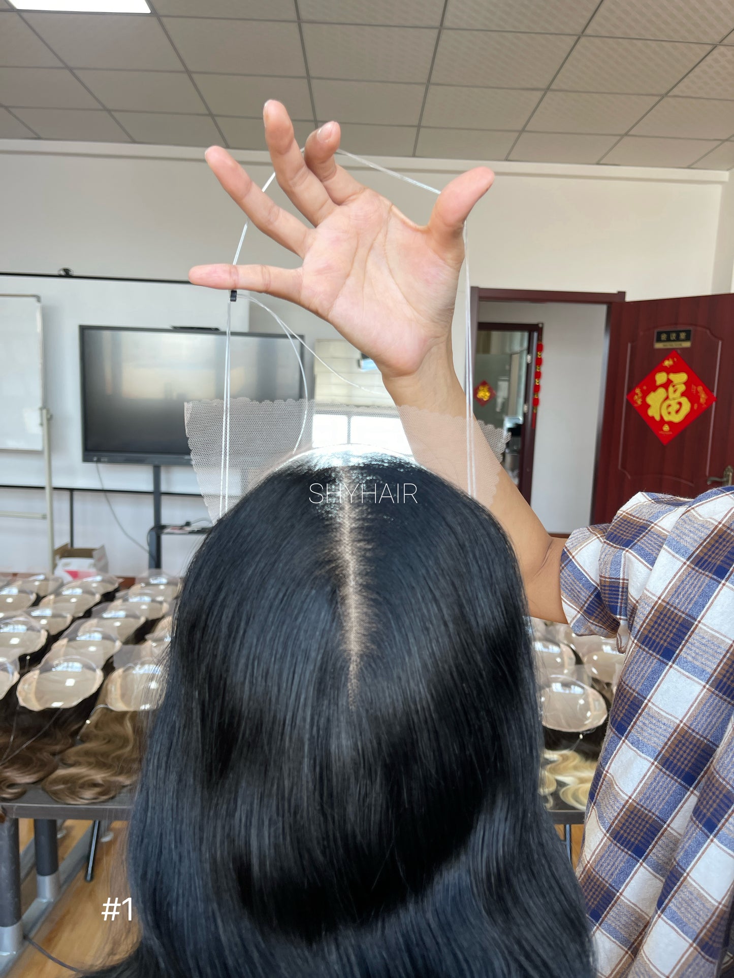 Natural Black Wavy Human Hair Mini Wig - color, texture, blending, or base detail