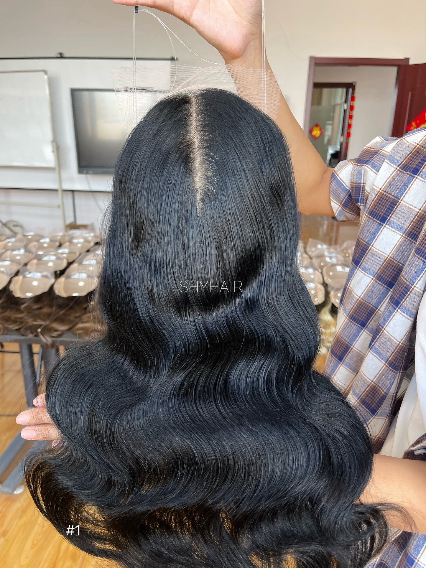 Natural Black Wavy Human Hair Mini Wig - color, texture, blending, or base detail