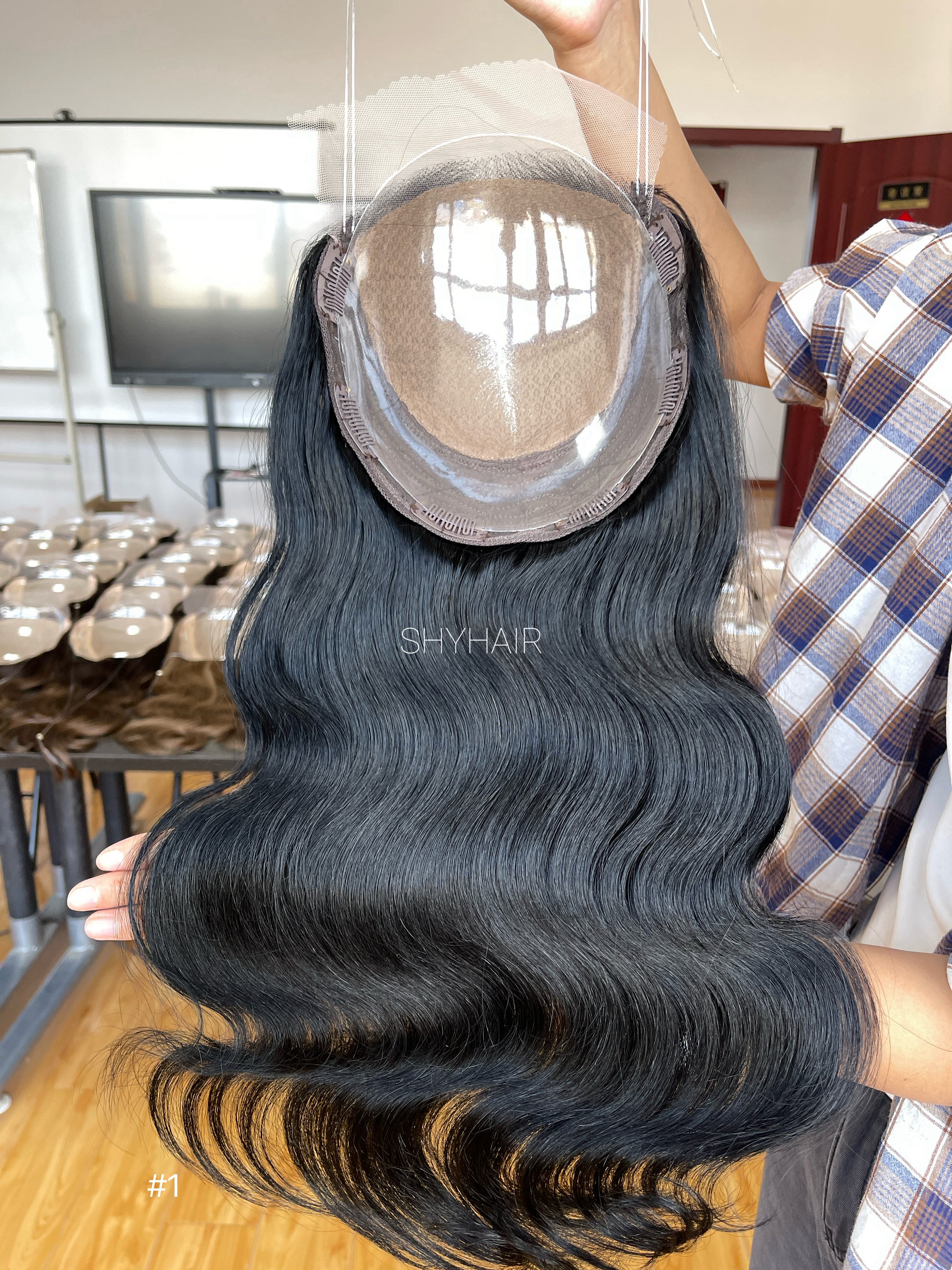 Natural Black Wavy Human Hair Mini Wig - color, texture, blending, or base detail